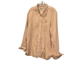 Shipley & Halmos pink white horizontal striped mens oxford button down shirt XL